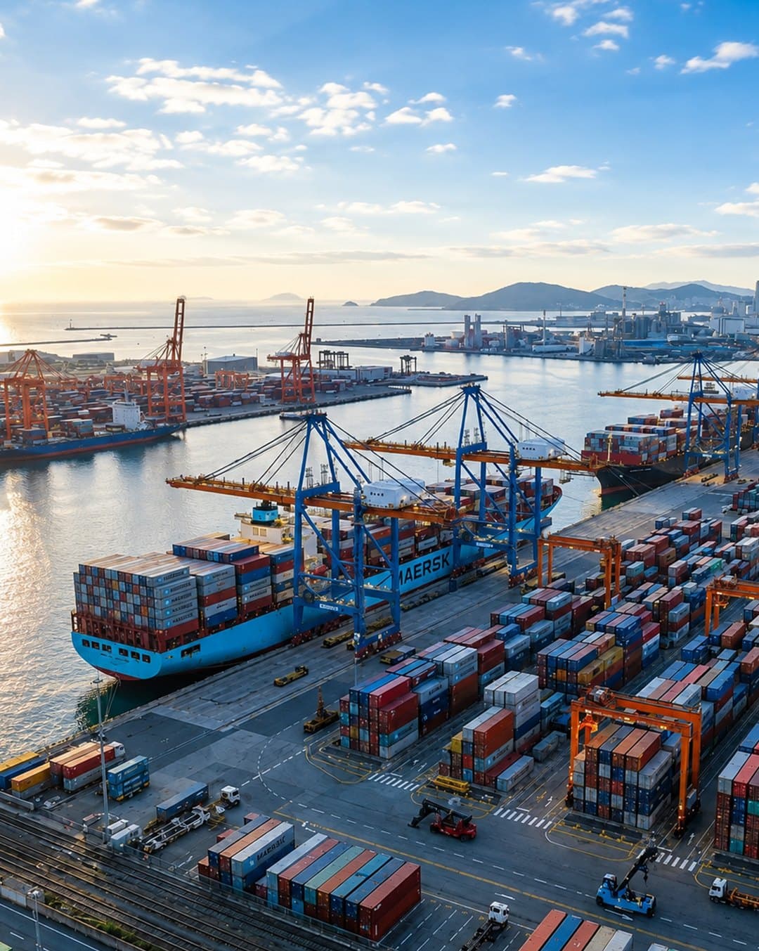 Container ship loading at port, standing in for Pharco's export reach